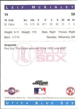 1993 Classic Best Utica Blue Sox #14 Leif McKinley Back
