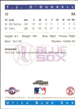 1993 Classic Best Utica Blue Sox #17 T.J. O'Donnell Back