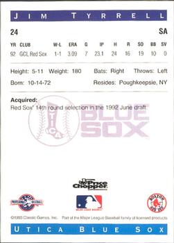 1993 Classic Best Utica Blue Sox #24 Jim Tyrell Back