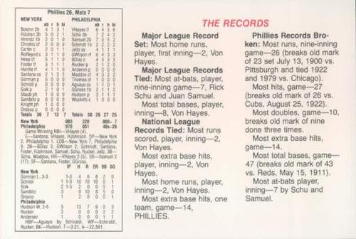 1986 Tastykake Philadelphia Phillies #NNO June 11, 1985 A Night To Remember Back