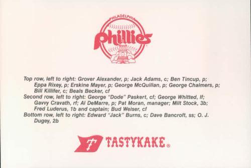 1986 Tastykake Philadelphia Phillies #NNO Pennant Winning Team 1915 Back