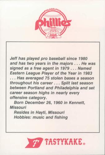 1986 Tastykake Philadelphia Phillies #NNO Jeff Stone Back