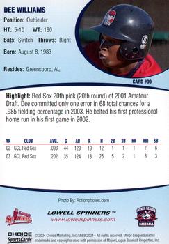 2004 Choice Lowell Spinners #09 Dee Williams Back