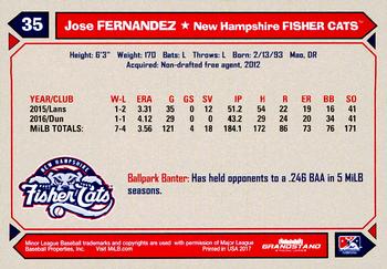2017 Grandstand New Hampshire Fisher Cats #NNO Jose Fernandez Back