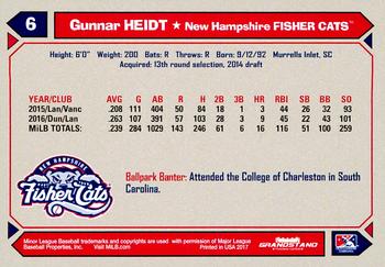 2017 Grandstand New Hampshire Fisher Cats #NNO Gunnar Heidt Back