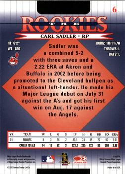 2002 Donruss The Rookies #6 Carl Sadler Back