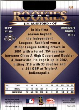 2002 Donruss The Rookies #91 Jim Rushford Back