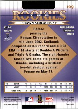 2002 Donruss The Rookies #109 Shawn Sedlacek Back
