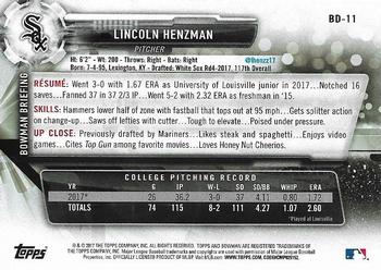 2017 Bowman Draft #BD-11 Lincoln Henzman Back