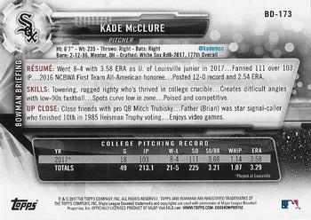 2017 Bowman Draft #BD-173 Kade McClure Back