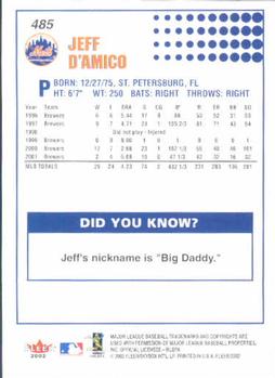 2002 Fleer #485 Jeff D'Amico Back