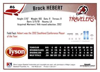 2017 Grandstand Arkansas Travelers #NNO Brock Hebert Back