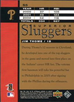 2003 Upper Deck - Superior Sluggers #S5 Jim Thome Back