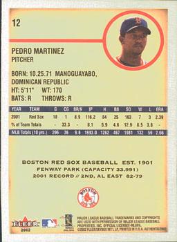 2002 Fleer Authentix #12 Pedro Martinez Back