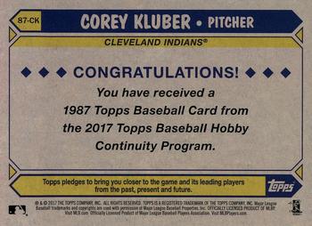 2017 Topps - 1987 Topps Baseball 30th Anniversary Chrome Silver Pack (Series Two) #87-CK Corey Kluber Back
