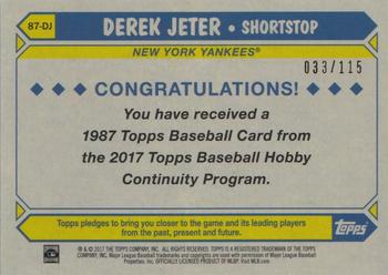 2017 Topps - 1987 Topps Baseball 30th Anniversary Chrome Silver Pack Blue Refractor (Series Two) #87-DJ Derek Jeter Back