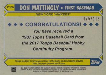 2017 Topps - 1987 Topps Baseball 30th Anniversary Chrome Silver Pack Blue Refractor (Series Two) #87-DM Don Mattingly Back