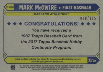2017 Topps - 1987 Topps Baseball 30th Anniversary Chrome Silver Pack Blue Refractor (Series Two) #87-MMG Mark McGwire Back