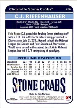 2012 Grandstand Charlotte Stone Crabs #NNO C.J. Riefenhauser Back