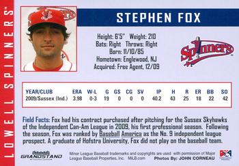 2010 Grandstand Lowell Spinners #NNO Stephen Fox Back