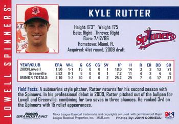 2010 Grandstand Lowell Spinners #NNO Kyle Rutter Back