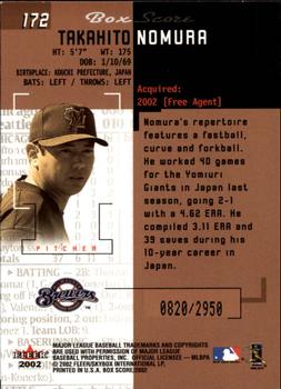 2002 Fleer Box Score #172 Takahito Nomura Back