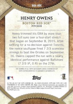 2017 Topps Tier One - Break Out Autographs #BOA-HOE Henry Owens Back