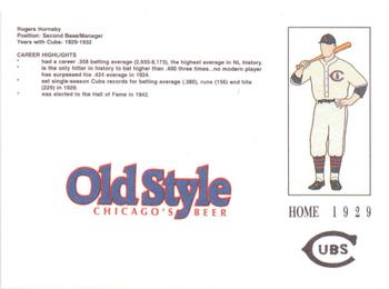 1992 Old Style Chicago Cubs #NNO Rogers Hornsby Back