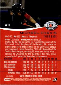 2017 Choice Salem Red Sox #4 Michael Chavis Back