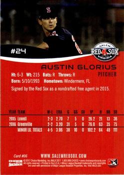 2017 Choice Salem Red Sox #6 Austin Glorius Back