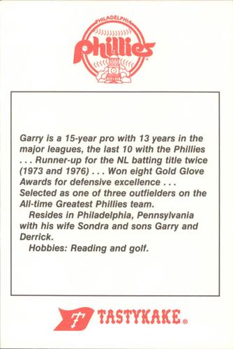 1985 Tastykake Philadelphia Phillies #NNO Garry Maddox Back