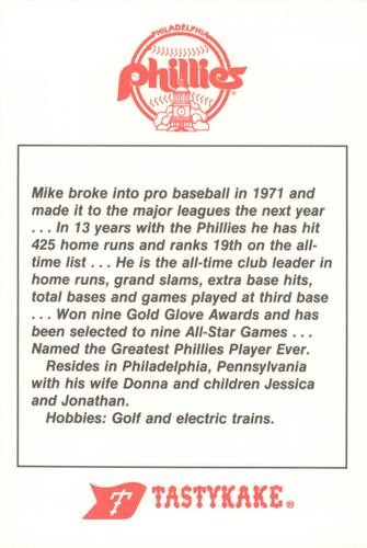 1985 Tastykake Philadelphia Phillies #NNO Mike Schmidt Back