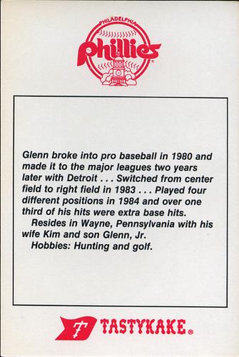 1985 Tastykake Philadelphia Phillies #NNO Glenn Wilson Back