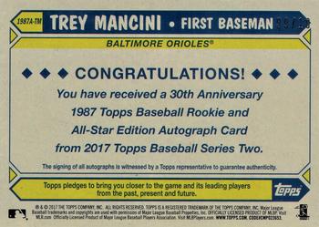 2017 Topps - 1987 Topps Baseball 30th Anniversary Rookie and All-Star Edition Autographs Ash Wood #1987A-TM Trey Mancini Back