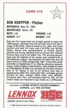 1989 Lennox Houston Astros #10 Bob Knepper Back