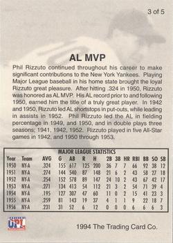 1994 Front Row Premium All-Time Greats Phil Rizzuto #3 Phil Rizzuto Back
