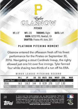 2017 Bowman Platinum #28 Tyler Glasnow Back