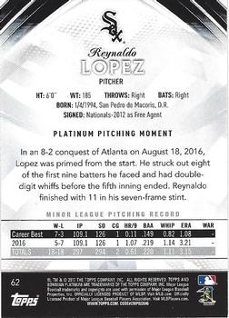 2017 Bowman Platinum #62 Reynaldo Lopez Back