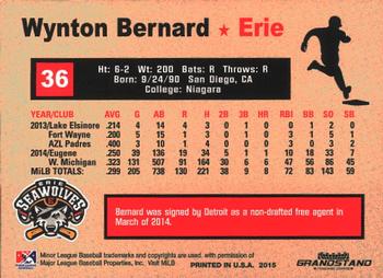 2015 Grandstand Erie SeaWolves #NNO Wynton Bernard Back