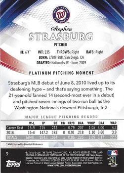 2017 Bowman Platinum - Orange #9 Stephen Strasburg Back