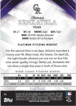 2017 Bowman Platinum - Orange #46 Antonio Senzatela Back