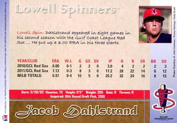 2012 Grandstand Lowell Spinners #NNO Jacob Dahlstrand Back