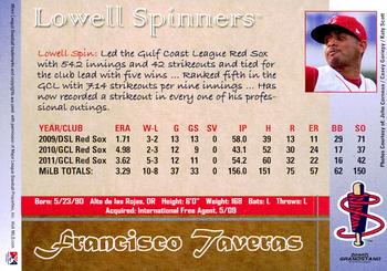 2012 Grandstand Lowell Spinners #NNO Francisco Taveras Back