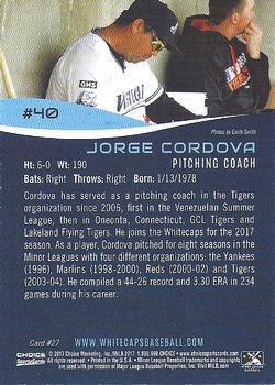 2017 Choice West Michigan Whitecaps #27 Jorge Cordova Back
