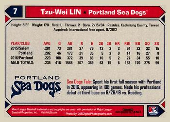 2017 Grandstand Portland Sea Dogs #NNO Tzu-Wei Lin Back