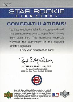 2003 Upper Deck Prospect Premieres - Autographs #P30 Jake Fox Back