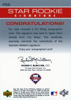 2003 Upper Deck Prospect Premieres - Autographs #P58 Tim Moss Back