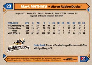 2017 Grandstand Akron RubberDucks #NNO Mark Mathias Back