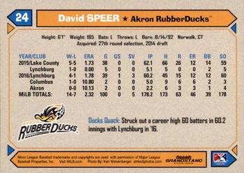 2017 Grandstand Akron RubberDucks #NNO David Speer Back