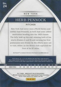 2017 Panini Immaculate Collection #24 Herb Pennock Back
